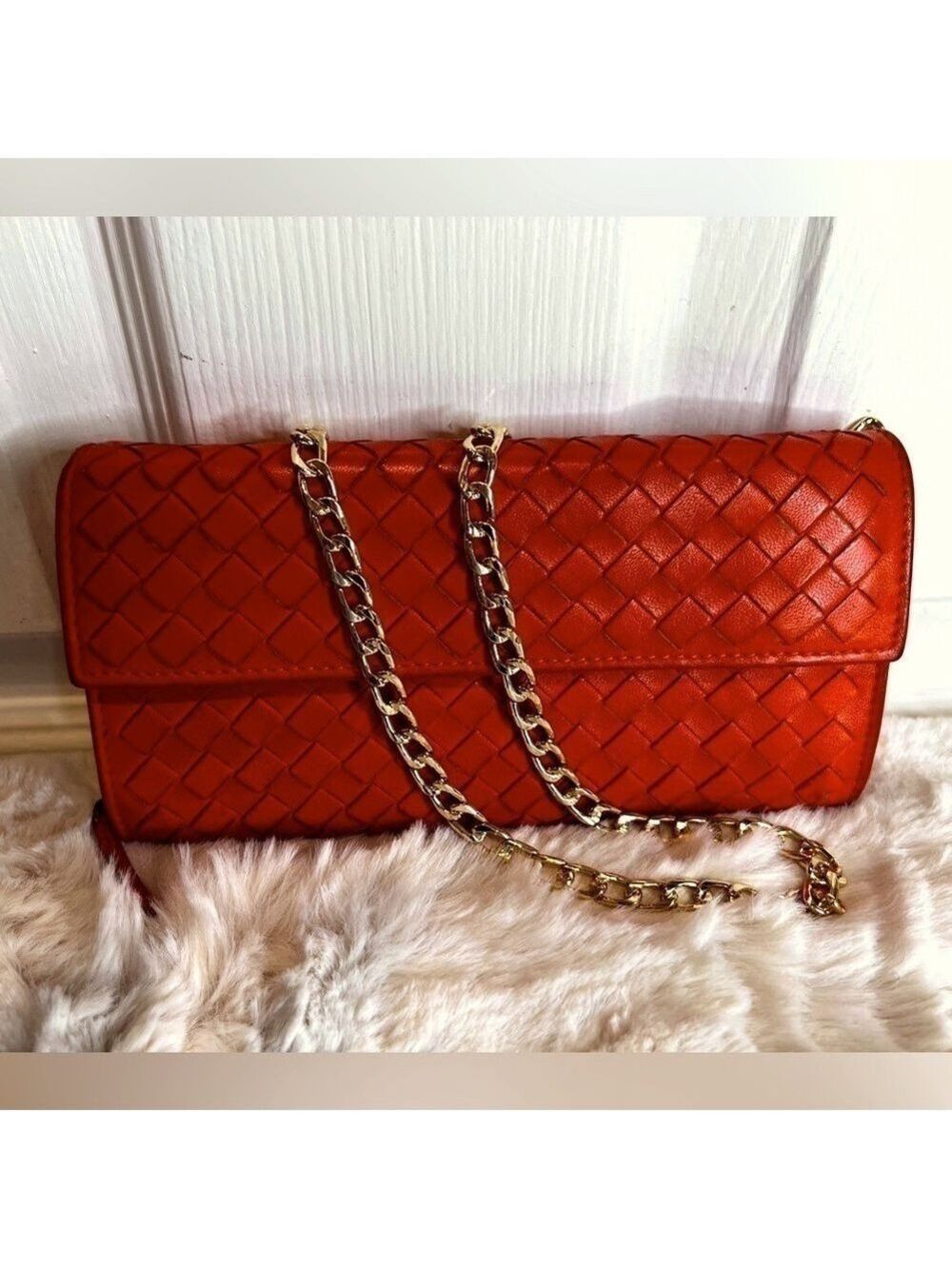 BOTTEGA VENETA INTRECCIATO LEATHER WALLET TANGERINE